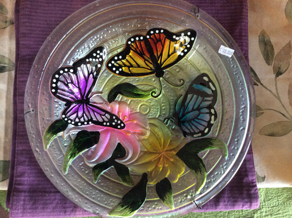 Bird Bath Hanging Glass Butterfly Trio