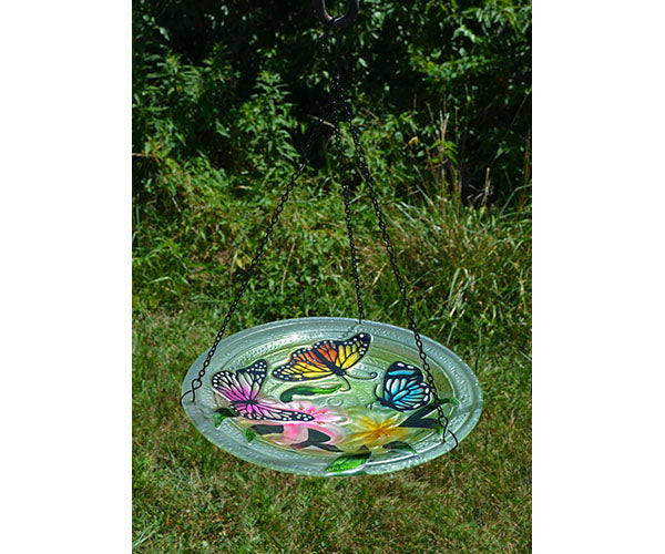 Bird Bath Hanging Glass Butterfly Trio